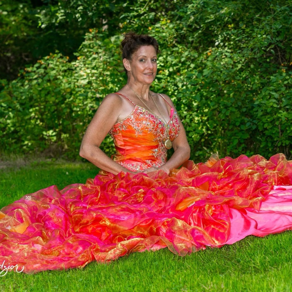 QUINCINIERA Source Unknown Vibrant Pink and Orange Maxi Dress